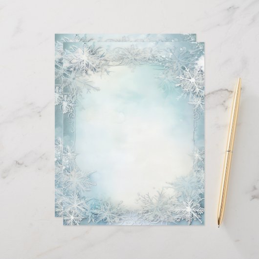 Papier du livre de journal Blue White Snowflake (Devant/Arrière en situation)