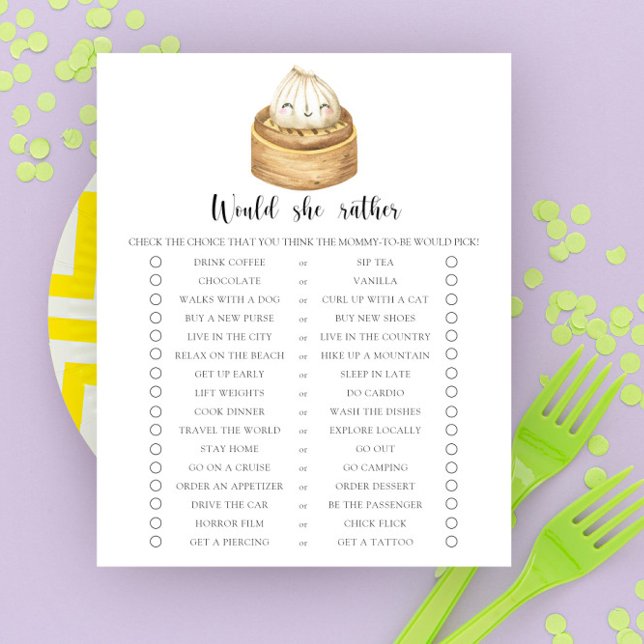 Papier dumpling - Jeu de Baby Shower 'Préfèrerait-Elle' (Créateur téléchargé)
