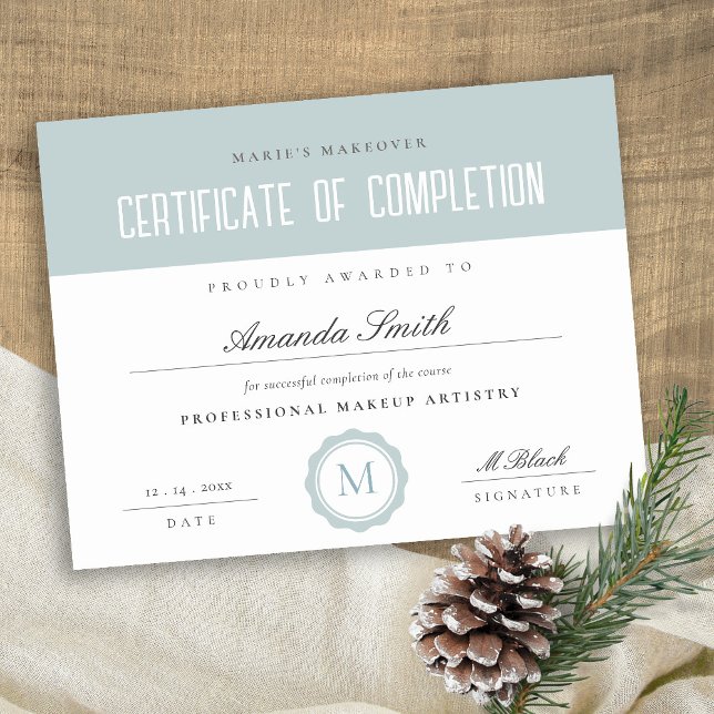 Papier Dusky Blue Minimal Certificat d'achèvement (Créateur téléchargé)