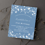 Papier Dusty bleu blanc étoiles budget anniversaire<br><div class="desc">Arrière - plan bleu Duisy,  décoré d'étoiles blanches. Personnalisez et personnalisez et votre nom et les détails de votre fête. Dos : arrière - plan bleu poussiéreux.</div>