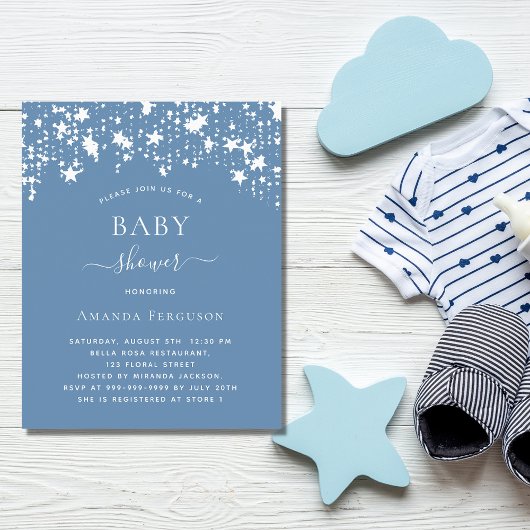 Papier Dusty bleu étoiles garçon baby shower invitation b