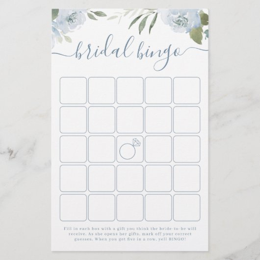 Papier Dusty bleu floral nuptiale jeu de bingo (Devant)