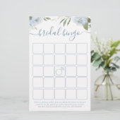 Papier Dusty bleu floral nuptiale jeu de bingo (Debout devant)