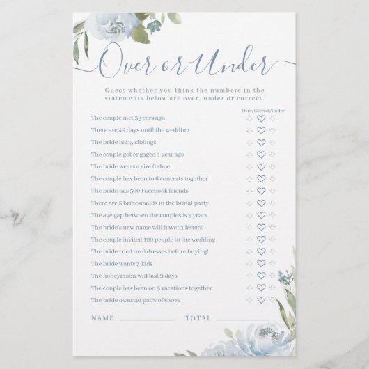 Papier Dusty bleu floral Over ou Under nuptiale (Devant)
