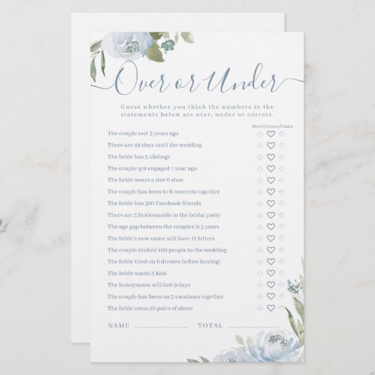 Papier Dusty bleu floral Over ou Under nuptiale (Devant / Derrière)