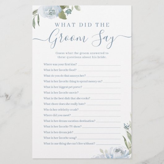 Papier Dusty bleu floral qu'a dit le marié jeu (Devant)