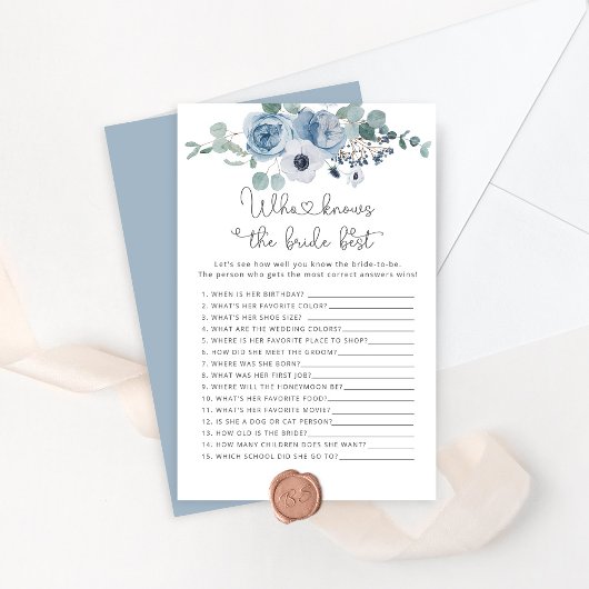 Papier Dusty bleu floral Qui connaît la mariée meilleur j