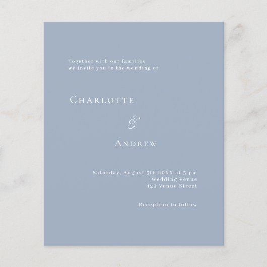 Papier Dusty bleu formel moderne simple faire-part de mar (Devant)