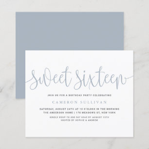Papier Dusty Bleu Jolie Calligraphie Sweet 16 Invitation