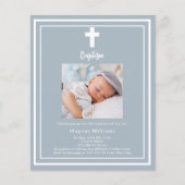 Papier Dusty bleu photo garçon Baptême invitation (Devant)