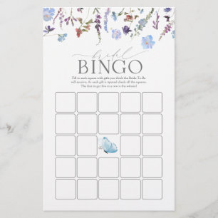 Papier Dusty Blue Aquarelle Fleur sauvage Jeu de bingo