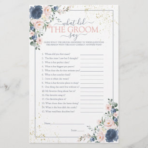 Papier Dusty Blue Blush Rose or Floral Douche Jeu