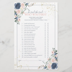 Papier Dusty Blue Blush Rose or Floral Douche Jeu