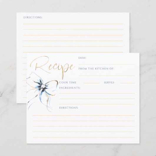 Papier  Dusty Blue Bow Bridal Recipe Card (Devant / Derrière)