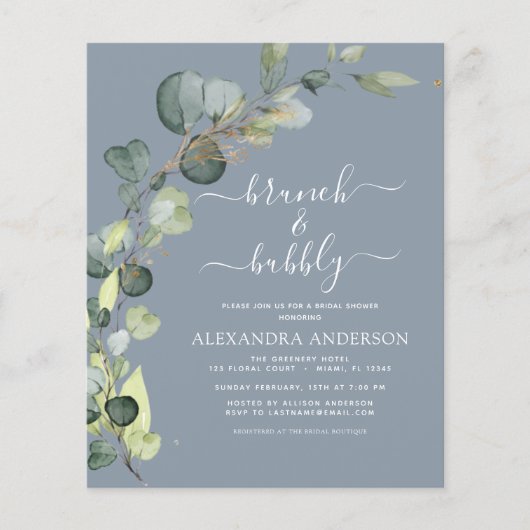 Papier Dusty Blue Brunch & Bubbly QR Code Invitation (Devant)