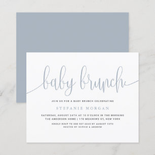 Papier Dusty Blue Calligraphy Baby Brunch Invitation