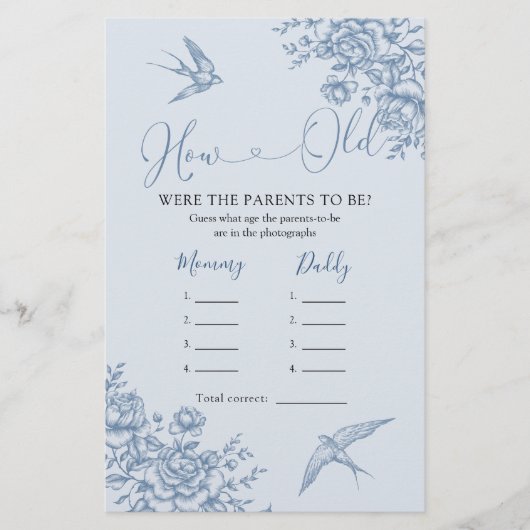 Papier Dusty Blue Chinoiserie Baby shower Comment vieux p (Devant)