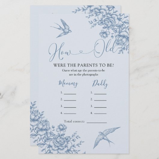 Papier Dusty Blue Chinoiserie Baby shower Comment vieux p (Devant / Derrière)