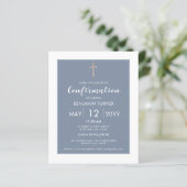 Papier Dusty Blue | Confirmation moderne Invitation budgé (Debout devant)
