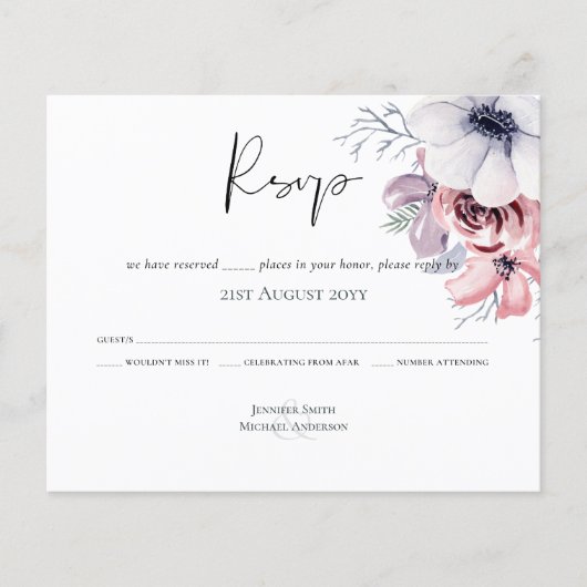 Papier Dusty Blue Coral Floral Script Mariage RSVP Budget (Devant)