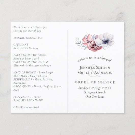 Papier Dusty Blue Coral Floral Wedding Budget du programm (Devant)