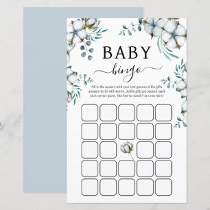 Papier Dusty Blue coton fleurs Baby shower Bingo Jeu