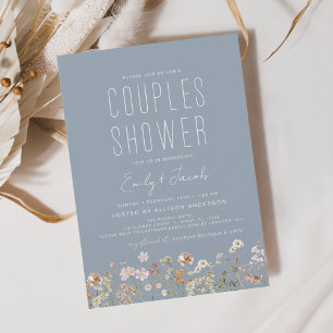 Papier Dusty Blue Couples Douche Fleur sauvage Invitation