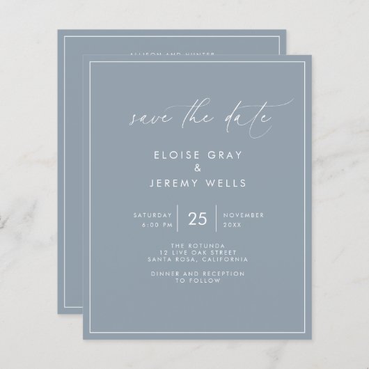 Papier Dusty Blue Enregistrer la date (Devant / Derrière)