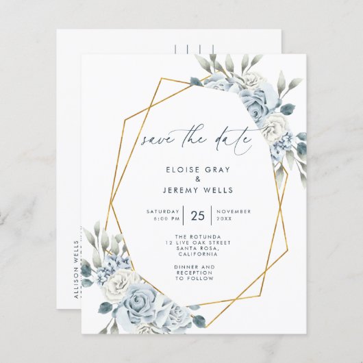 Papier Dusty Blue Enregistrer la date (Devant / Derrière)