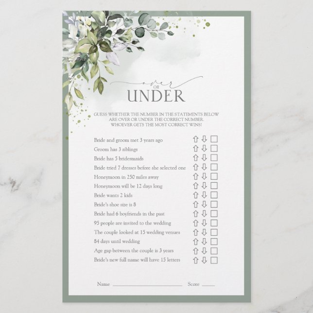 Papier Dusty Blue Eucalyptus Jeu de Fête des mariées Flor (Devant)