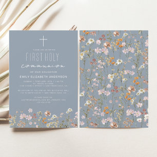 Papier Dusty Blue Fleur sauvage Première communion sainte