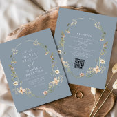 Papier Dusty Blue Fleur sauvage QR Code Jardin Mariage