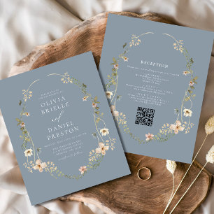 Papier Dusty Blue Fleur sauvage QR Code Jardin Mariage