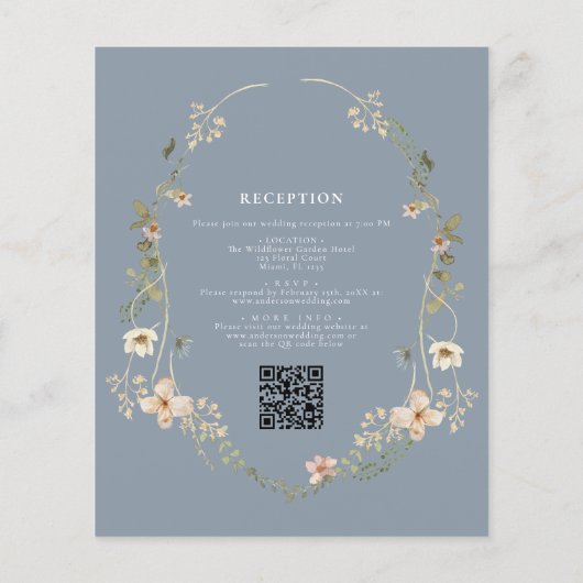 Papier Dusty Blue Fleur sauvage QR Code Jardin Mariage (Dos)