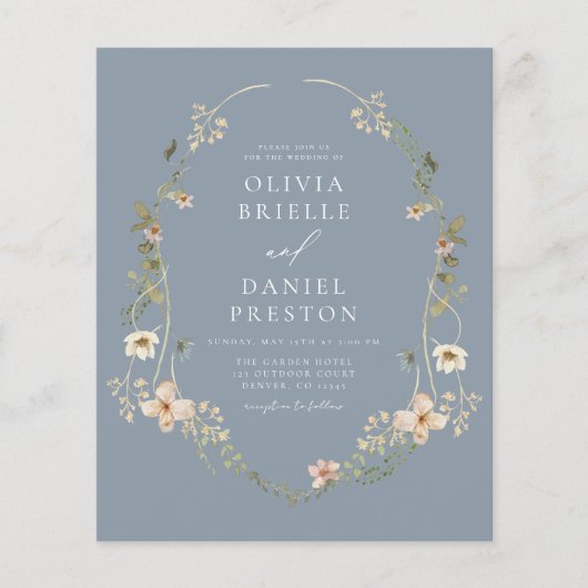 Papier Dusty Blue Fleur sauvage QR Code Jardin Mariage (Devant)