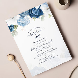 Papier Dusty Blue Floral 80e anniversaire de fête Invitat