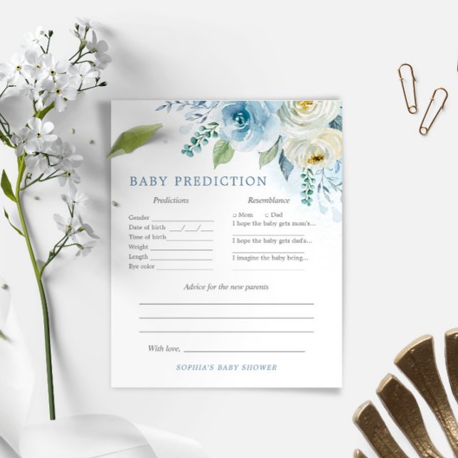 Papier Dusty Blue Floral Baby Predictions & Conseils Jeu (Créateur téléchargé)