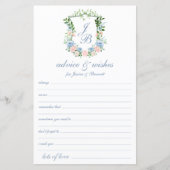 Papier Dusty Blue Floral Crest Mariage Conseils et souhai (Devant)