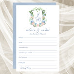 Papier Dusty Blue Floral Crest Mariage Conseils et souhai<br><div class="desc">Ces beaux draps bleu roux et bleu pastel floral monogrammed crête mariage Conseils & Voeux sont merveilleux à avoir à votre douche nuptiale, dîner de répétition ou mariage pour les invités remplir. Ils sont absolument parfaits pour n'importe quelle période de l'année. Les gens vont adorer avoir les invites - ils...</div>