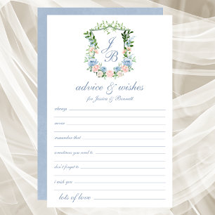 Papier Dusty Blue Floral Crest Mariage Conseils et souhai