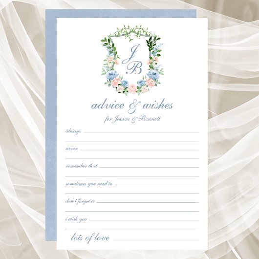Papier Dusty Blue Floral Crest Mariage Conseils et souhai