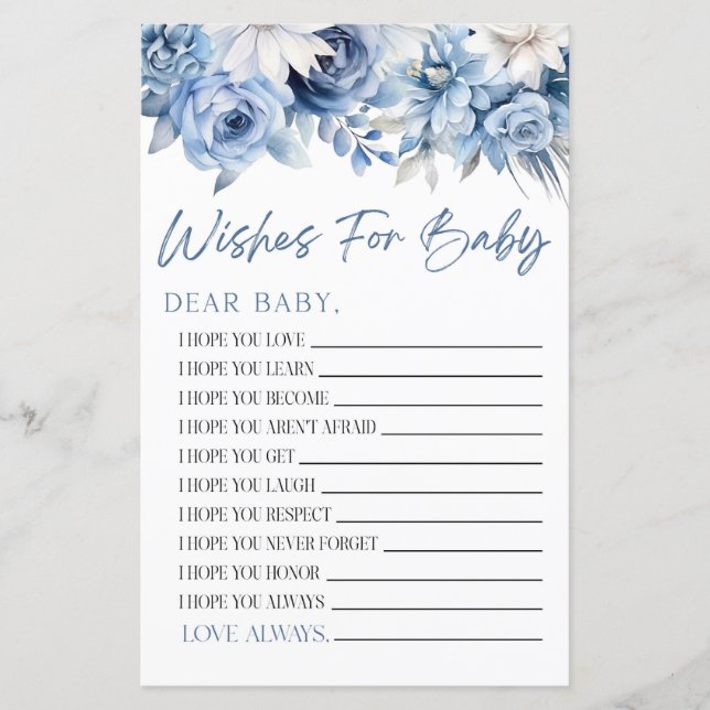 Papier Dusty Blue Floral Désire Pour Baby shower Jeu (Devant)