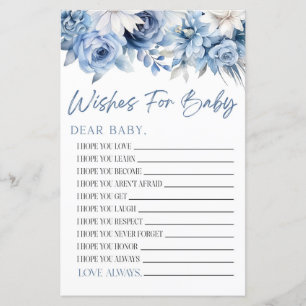 Papier Dusty Blue Floral Désire Pour Baby shower Jeu
