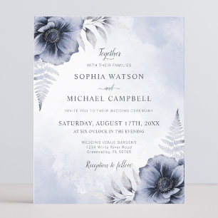 Papier Dusty Blue Floral Faire-part de mariage botanique