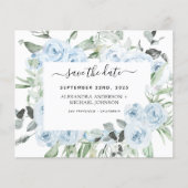 Papier Dusty Blue Floral Greenery Enregistrer la date Inv (Devant)