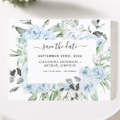 Papier Dusty Blue Floral Greenery Enregistrer la date Inv