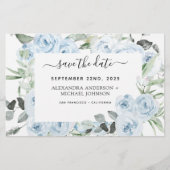 Papier Dusty Blue Floral Greenery Enregistrer la date Inv (Devant)