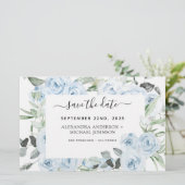 Papier Dusty Blue Floral Greenery Enregistrer la date Inv (Debout devant)