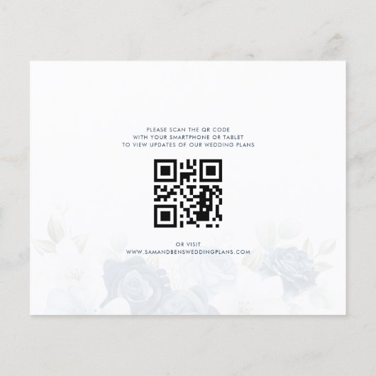 Papier Dusty Blue Floral QR Code Mariage Enregistrer la d (Dos)