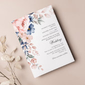 Papier Dusty Blue Floral Rose Aquarelle Mariage Inviter